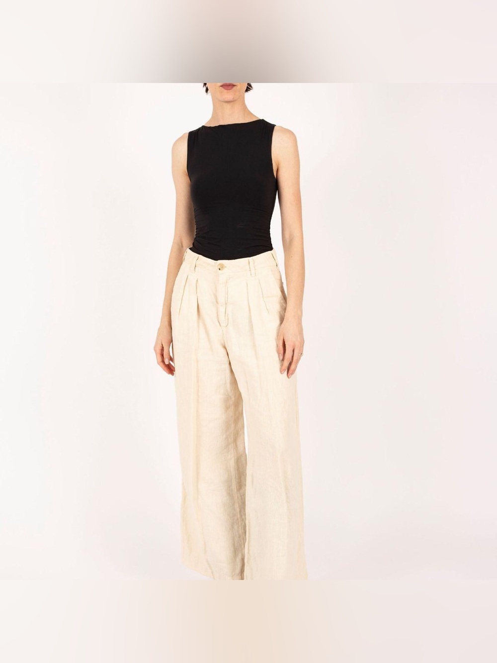 Maison Hotel Marisa High-Waist Wide Leg Linen Pants in Beige S